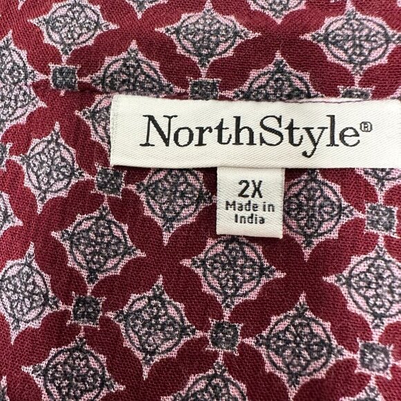 North Style Tunic Top Floral Patchwork 2X Boho Hippie Purple Red - Picture 5 of 9